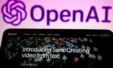 The Sora announcement on a smartphone in front of the OpenAI logo