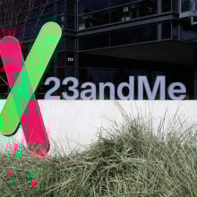 A sign is posted in front of the 23andMe headquarters on February 01, 2024 in Sunnyvale, California