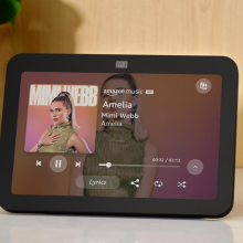 echo device in black sitting on a white counter